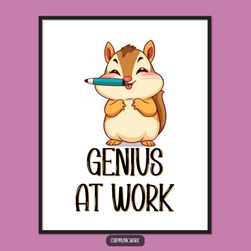 Funny Chipmunk Intellectual Poster - Whimsical Pen Balancing Wall Art