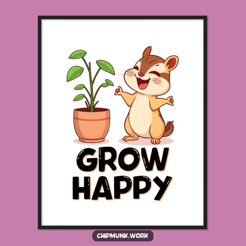 Funny Chipmunk Poster: Laughing with Plant Buddy, Office Friendship Art, Hilarious Funny Gift