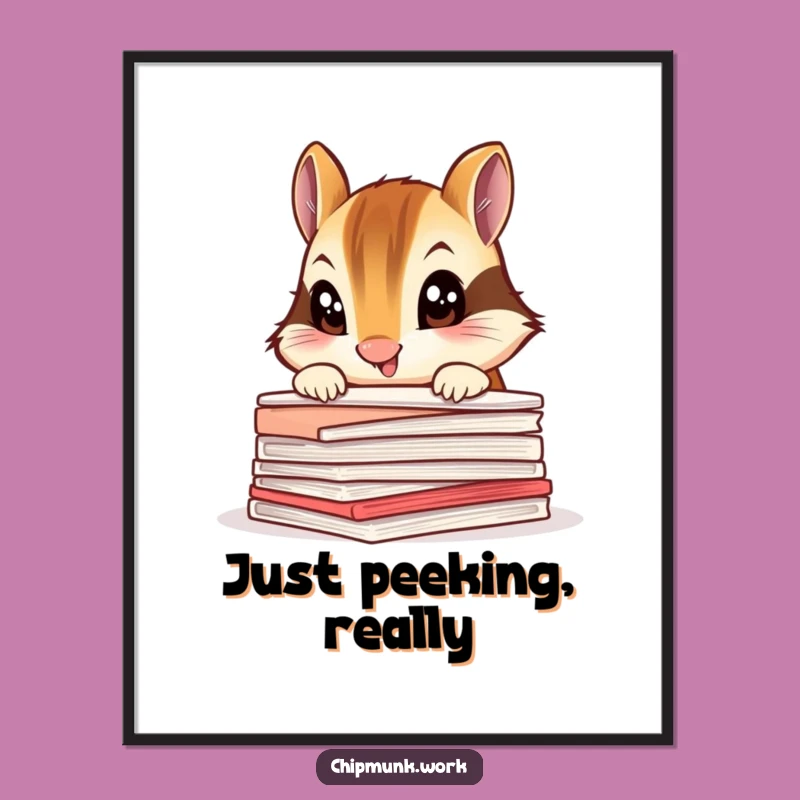 Funny Chipmunk Poster: Curious Paper Peek Art, Quirky Wall Decor Gift