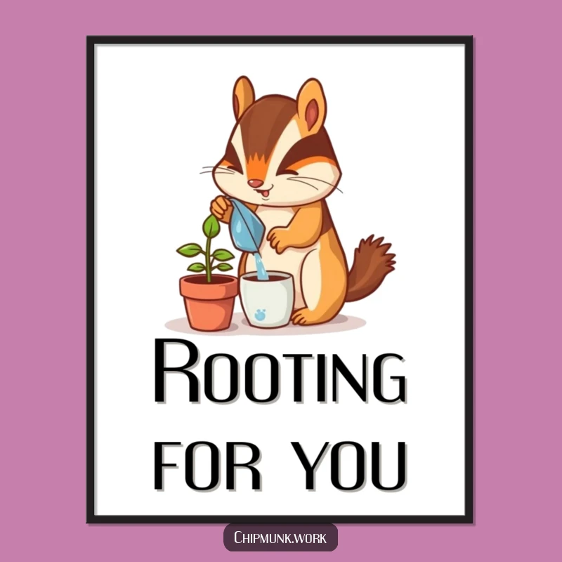 Funny Chipmunk Gardening Poster: Desk Plant Art, Whimsical Funny Gift Decor