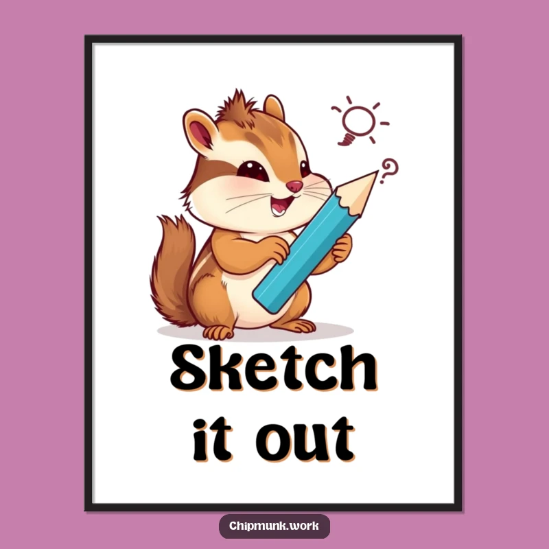 Funny Chipmunk Poster: Adorable Artist with Giant Pencil, Hilarious Silly Idea Sketch, Wall Art Gift