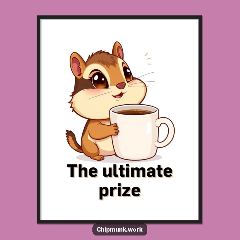 Funny Chipmunk Coffee Poster: Wide-Eyed Admirer's Caffeine Dream Art