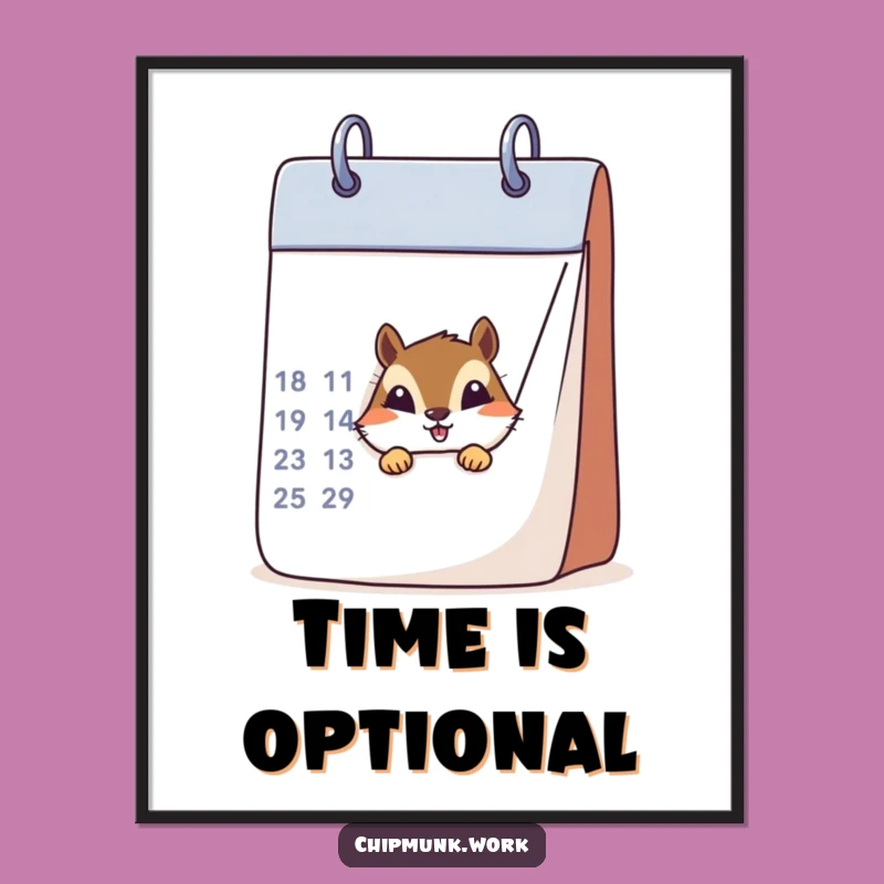 Funny Chipmunk Calendar Peek Poster - Whimsical Wall Art