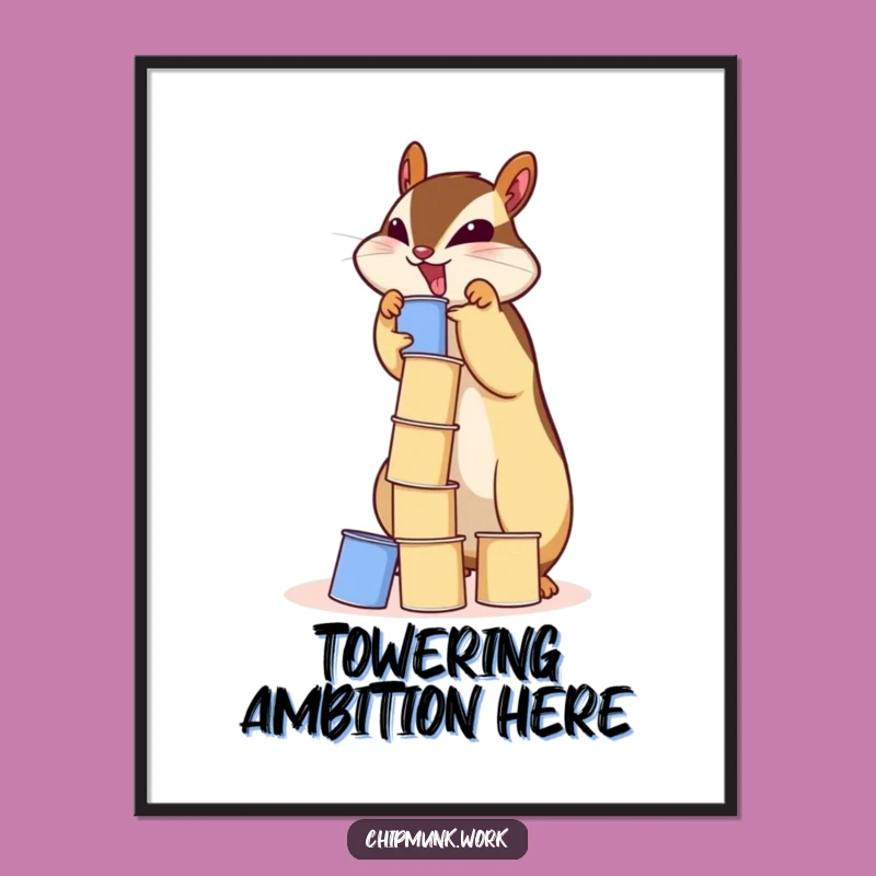 Funny Chipmunk Paper Cup Tower Poster - Whimsical Wall Art for Your Space