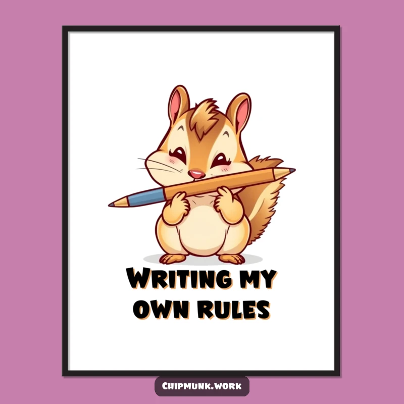 Funny Chipmunk Pen Balance Poster: Playful Rodent's Witty Wall Art
