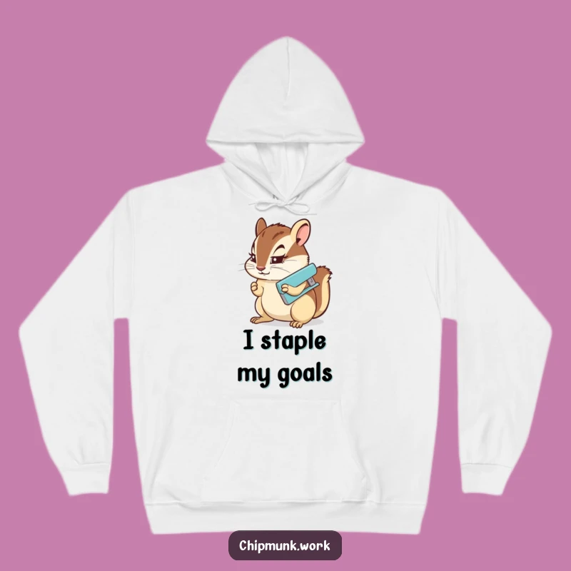 Funny Chipmunk Stapler Hoodie: Cozy & Determined Rodent's Office Wear
