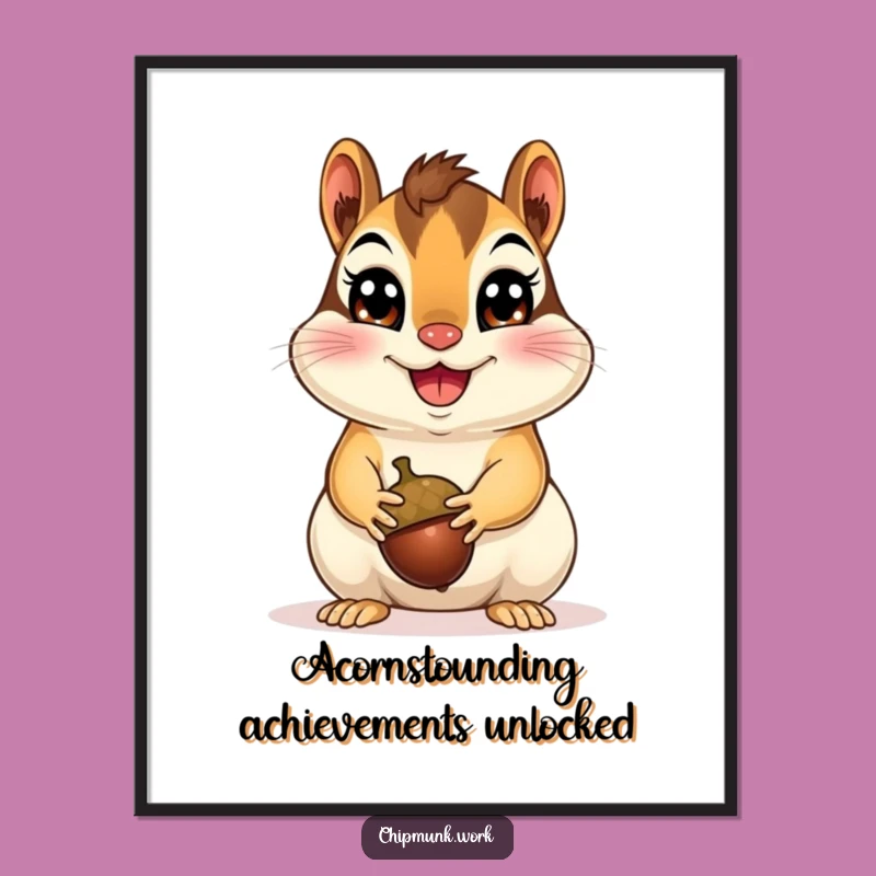 Funny Free Printable Wall Art: Cheerful Chipmunk with Acorn, Whimsical Nature Decor