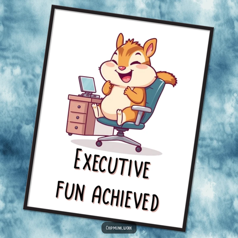 Funny Free Printable Wall Art: A chipmunk gleefully giggles while spinning around in a tiny office chair.