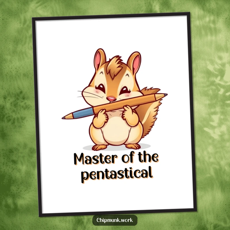 Funny Free Printable Wall Art: A chipmunk with a playful wink, skillfully balancing a pen on its nose, showcasing its charming talent.