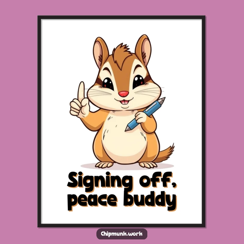 Funny Free Printable Wall Art: Chipmunk Peace & Pen, Downloadable Decor