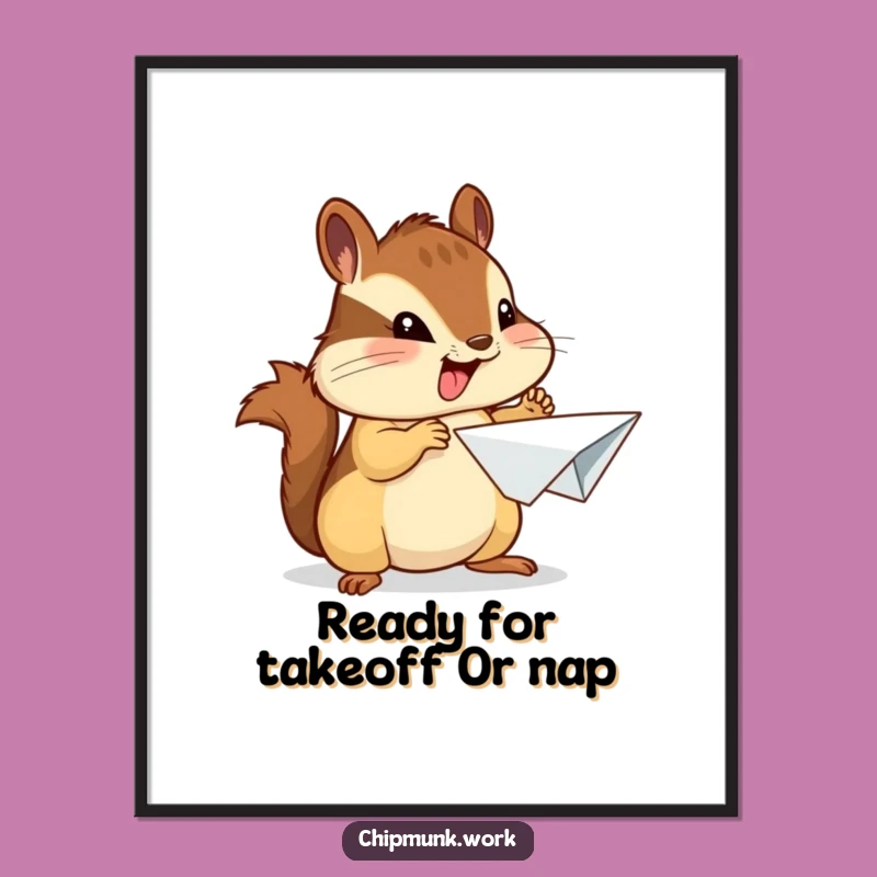 Funny Free Printable Wall Art: Proud Chipmunk Paper Plane, Quirky Downloadable Decor