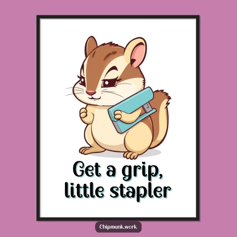 Free Printable Wall Art: Determined Chipmunk & Stapler! Funny Decor