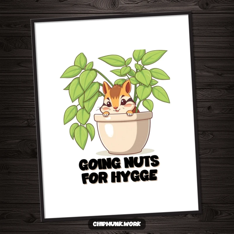 Funny Free Printable Wall Art: A curious chipmunk peeks from a vibrant office plant, adding a humorous touch to your decor.