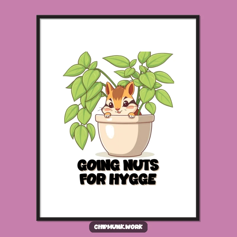 Free Printable Wall Art: Funny Chipmunk Office Plant Hiding, Humorous Downloadable Decor Gift