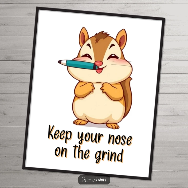 Funny Free Printable Wall Art: A chipmunk expertly balances a pen on its nose with a cheeky wink, a witty addition to any wall.
