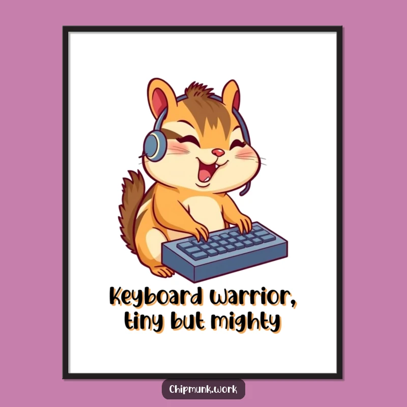 Free Printable Wall Art: Chipmunk Headset Typing Downloadable Decor