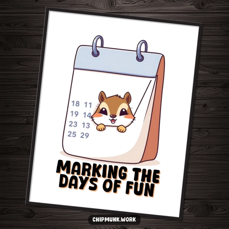 Funny Free Printable Wall Art: Chipmunk peeks from behind a large calendar with a curious expression.
