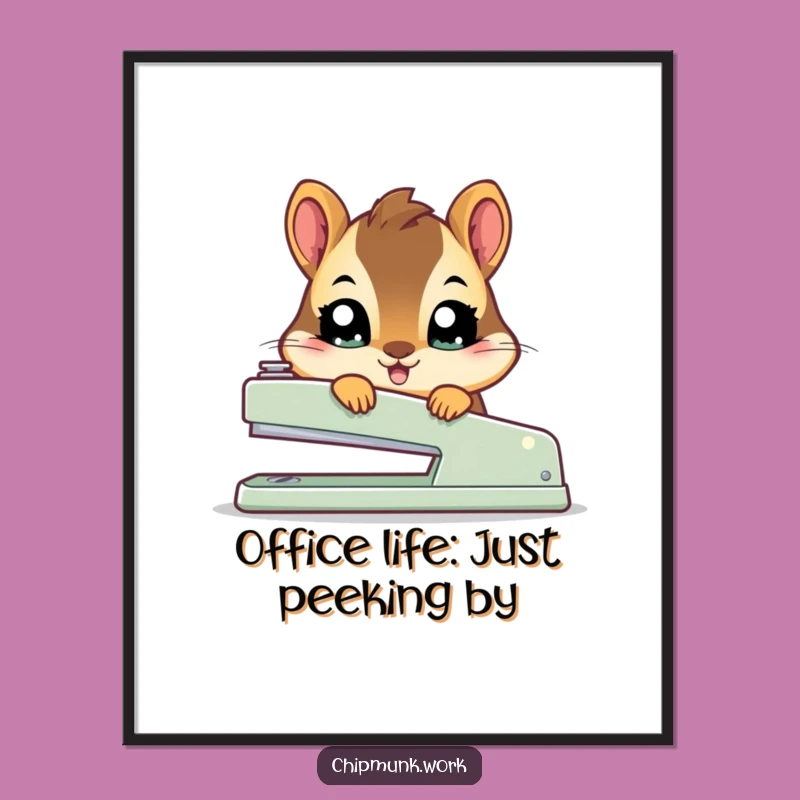 Funny Free Printable Wall Art: Kawaii Chipmunk & Stapler, Quirky Decor