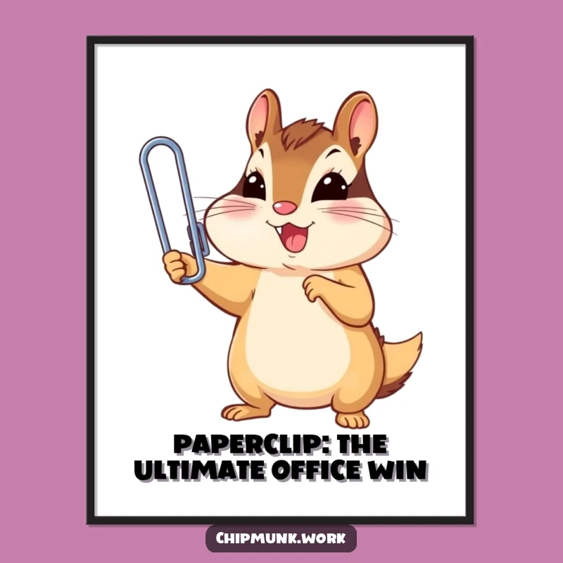 Free Printable Wall Art: Funny Chipmunk Paperclip Champ, Quirky Downloadable Poster Gift