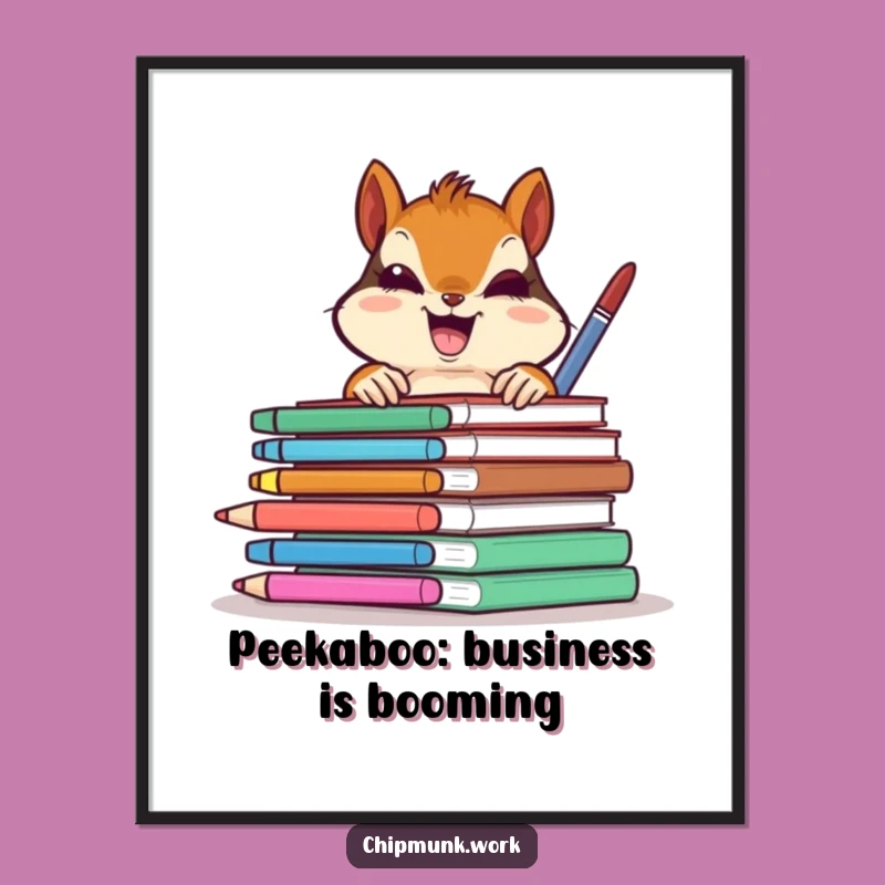 Free Printable Wall Art: Funny Chipmunk Office Peek, Colorful Downloadable Poster Gift