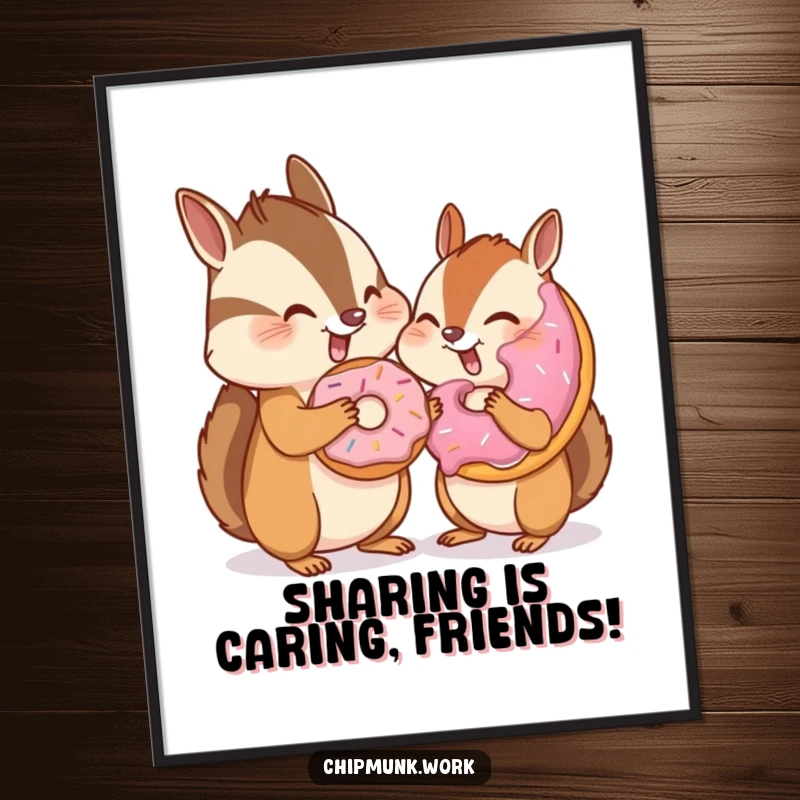 Funny Free Printable Wall Art: A chipmunk shares a donut and winks, hinting at a secret treat.