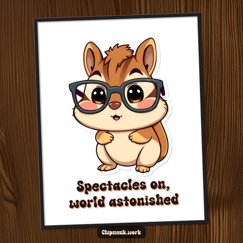 Funny Free Printable Wall Art: A small chipmunk with comically large glasses, projecting an expression of utter surprise.