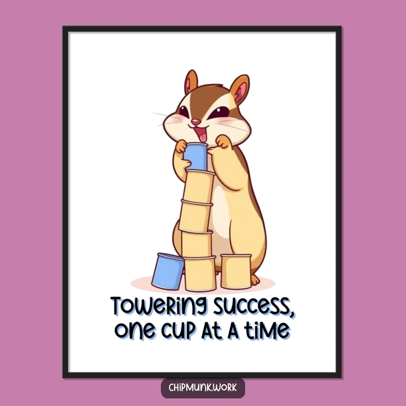 Funny Free Printable Wall Art: Chipmunk's Wobbly Cup Tower, Hilarious Download