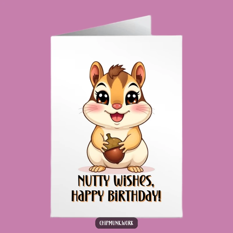 Free Printable Birthday Card: Cheerful Chipmunk with Acorn, Happy Birthday Wishes