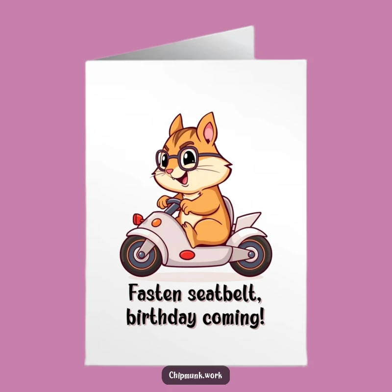 Free Printable Birthday Card: Chipmunk Race Car Chair, Hilarious Birthday Downloadable Gift