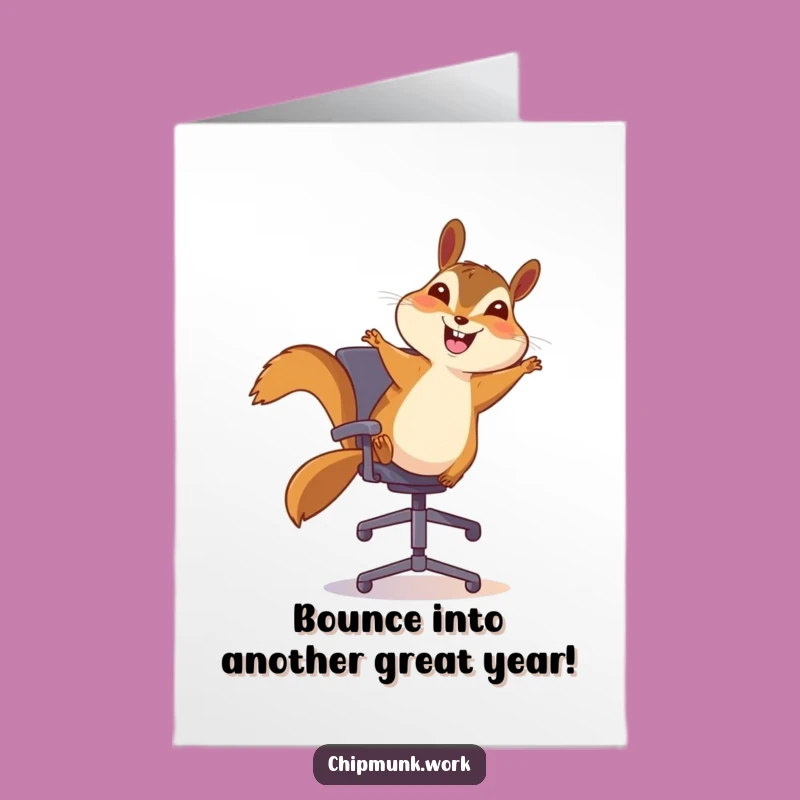 Free Printable Birthday Card: Chipmunk's Joyful Chair Spin, Funny Downloadable Gift