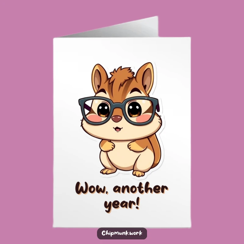 Free Printable Birthday Card: Surprised Chipmunk Big Glasses Funny Gift