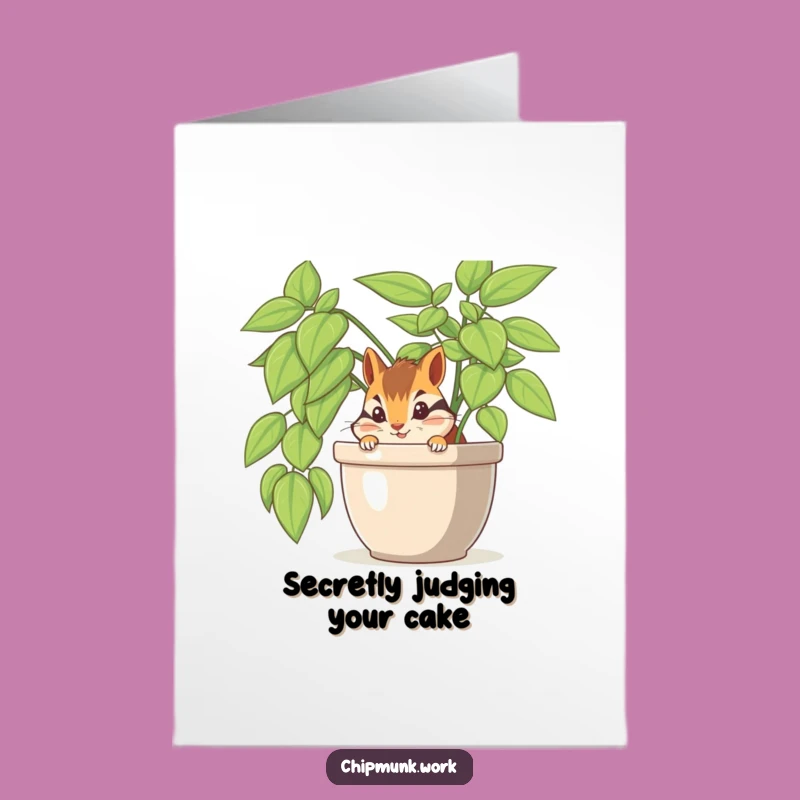 Free Printable Birthday Card: Funny Chipmunk Office Plant Surprise Humorous Downloadable Gift