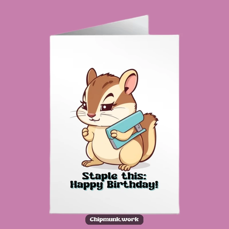 Free Printable Birthday Card: Determined Chipmunk & Stapler! Funny Gift