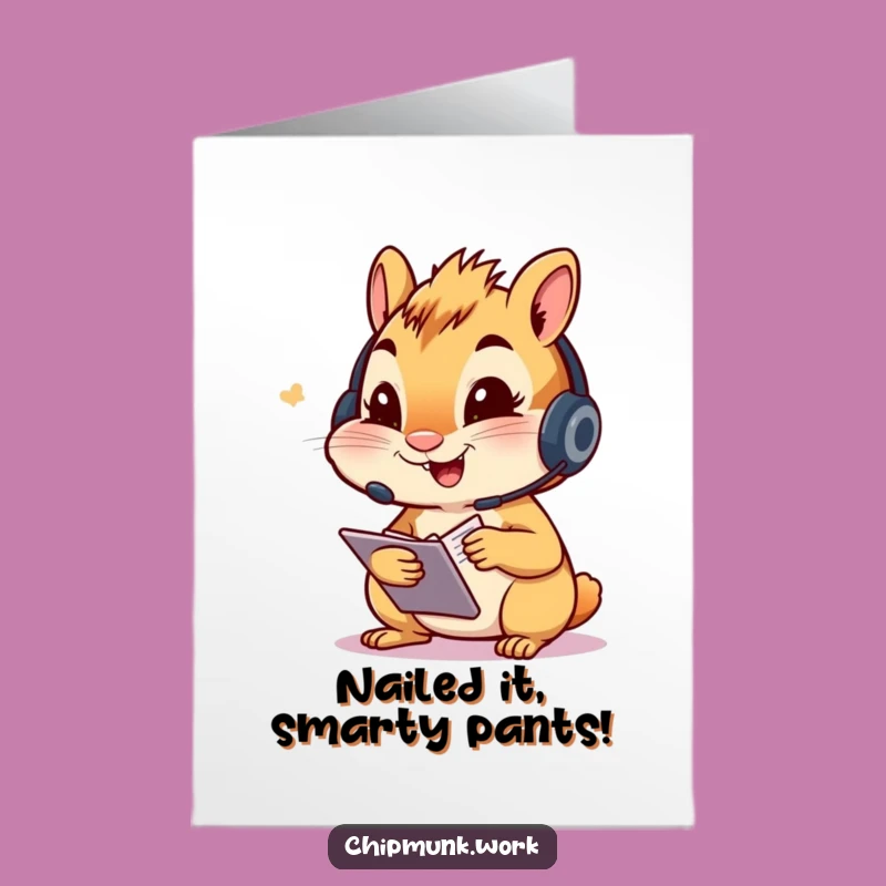 Free Printable Congrats Card: Chipmunk Notes Headset Funny Downloadable Gift