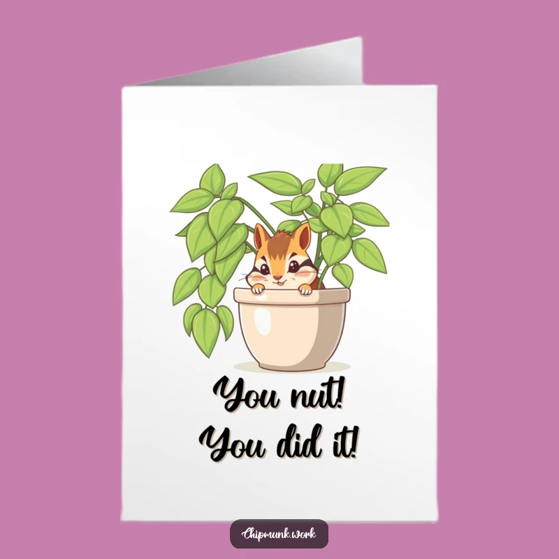 Free Printable Congrats Card: Chipmunk Office Plant Surprise, Humorous Congratulations Downloadable Gift