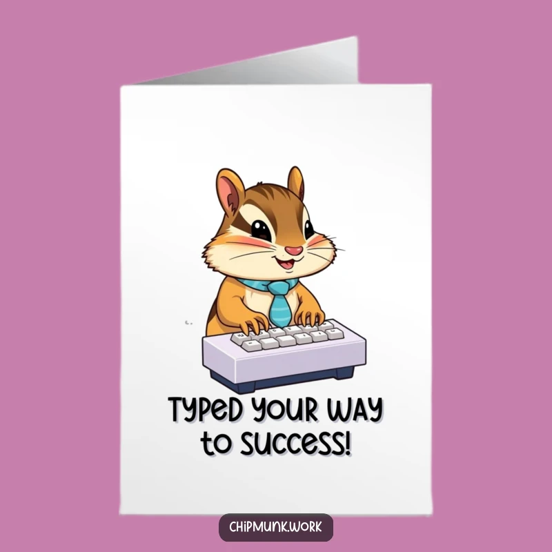 Free Printable Congrats Card: Chipmunk's Success Story Typing, Downloadable Humorous Achievement