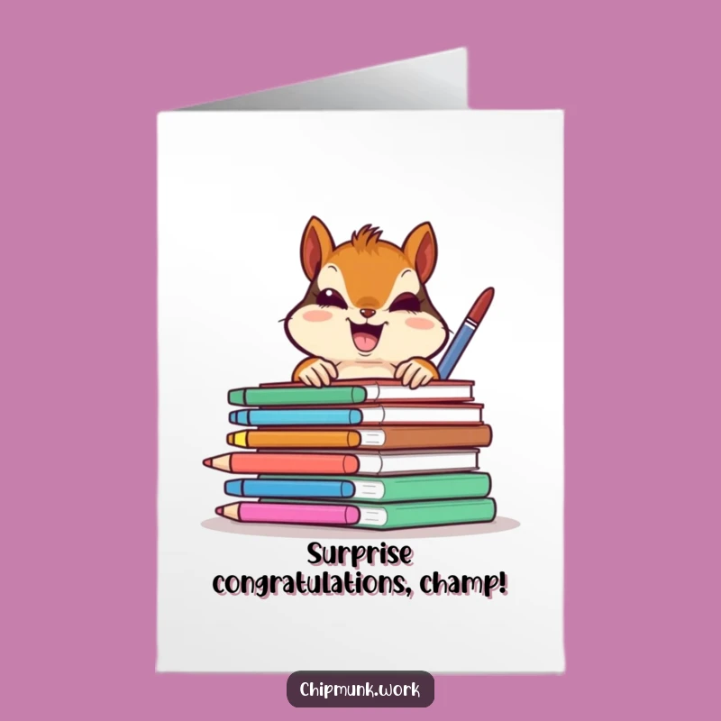 Free Printable Congrats Card: Chipmunk Office Surprise, Funny Downloadable Celebration Gift