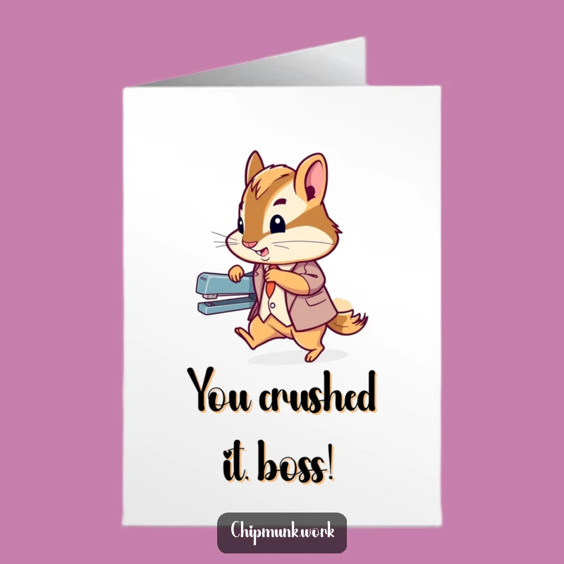 Free Printable Congrats Card: Dapper Chipmunk Stapler Dash Downloadable Gift