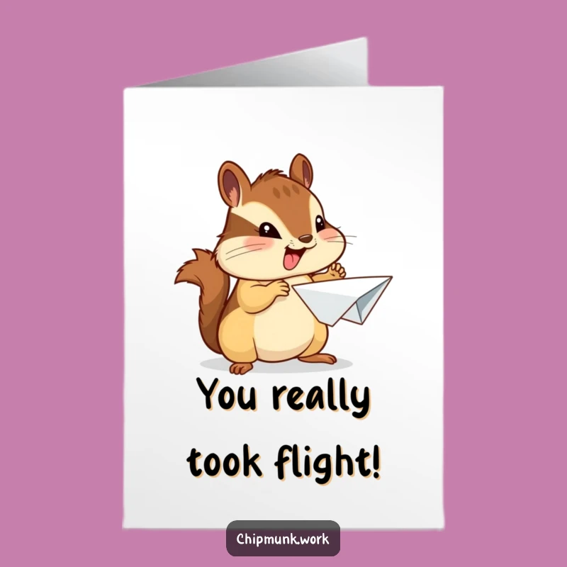 Free Printable Congrats Card: Chipmunk's Paper Plane Success, Funny Downloadable Art