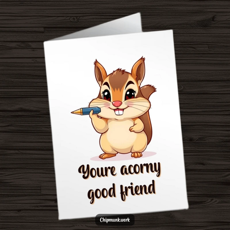 Funny Free Printable Thank You Card: Chipmunk with a pen on its nose, a mischievous yet grateful expression for your kindness.