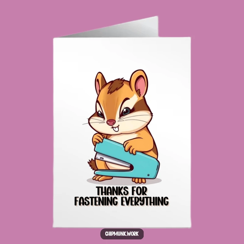 Free Printable Thank You Card: Determined Chipmunk Stapler - Gratitude Downloadable Gift!