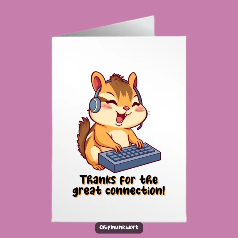 Free Printable Thank You Card: Grateful Chipmunk Typing Thanks Downloadable Gift