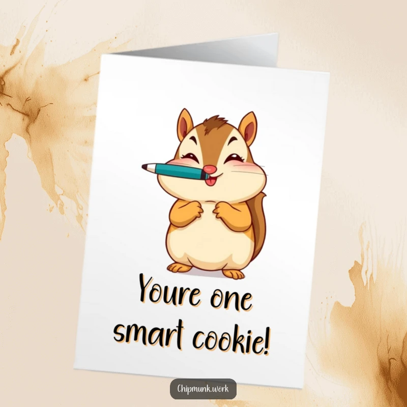 Funny Free Printable Thank You Card: A chipmunk with a sly wink balances a pen on its nose, expressing sincere thanks.