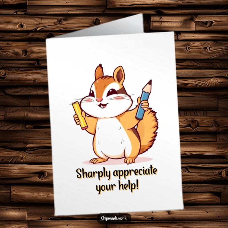 Funny Free Printable Thank You Card: Chipmunk holding a shiny sharpened pencil, expressing gratitude humorously.