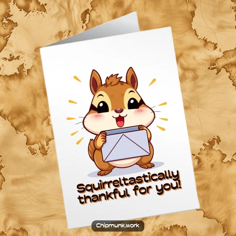 Funny Free Printable Thank You Card: Chipmunk wide-eyed with surprise at an overflowing, bursting inbox icon.