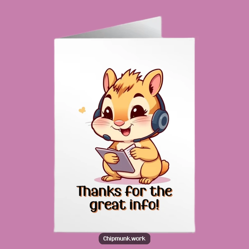 Free Printable Thank You Card: Chipmunk Notes Headset Funny Downloadable Gift