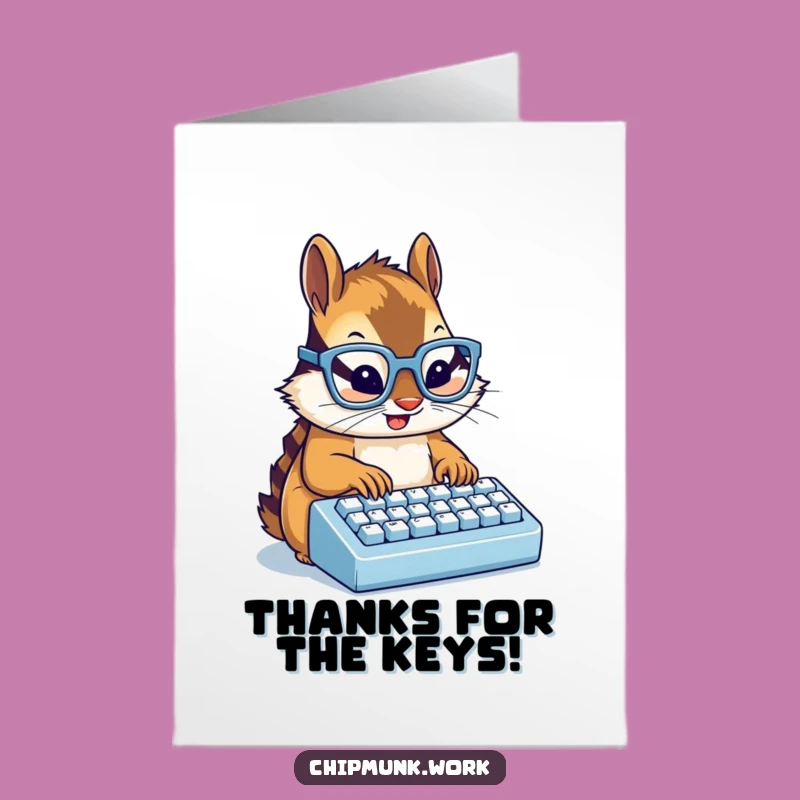 Free Printable Thank You Card: Typing Chipmunk, Glasses, Funny Downloadable Gratitude Gift