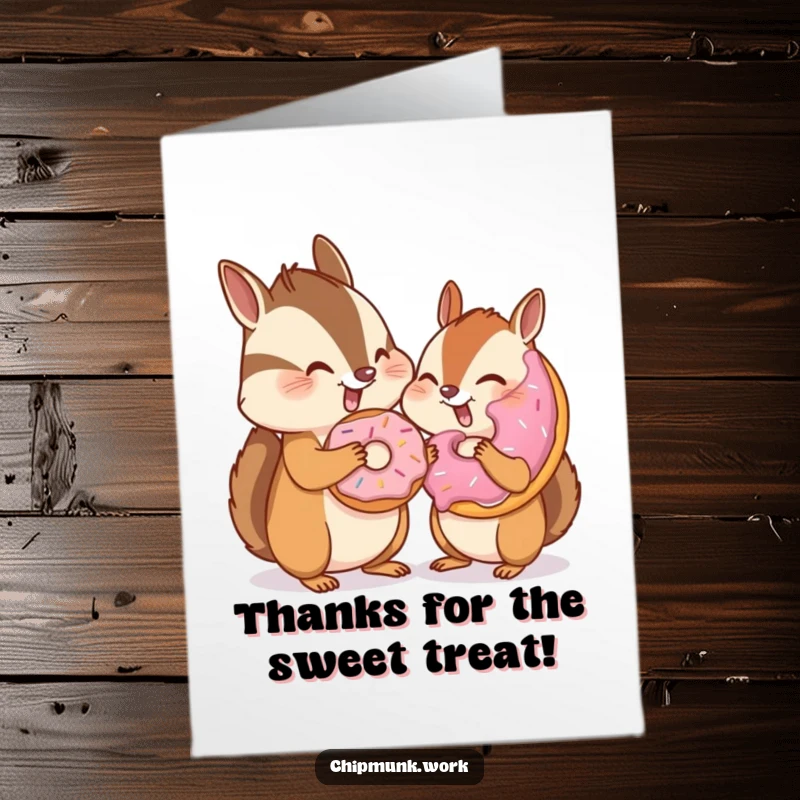 Funny Free Printable Chipmunk Thank You Card: A chipmunk shares a donut and gives a knowing wink.