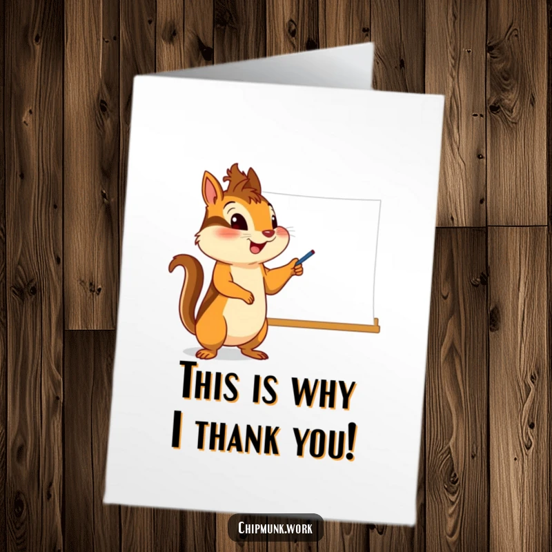 Funny Free Printable Thank You Card: An energetic chipmunk pointing enthusiastically at a whiteboard.