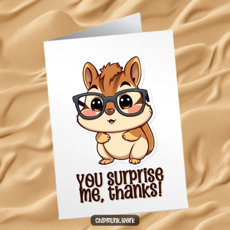 Funny Free Printable Thank You Card: A chipmunk wearing enormous glasses, looking genuinely and humorously surprised.